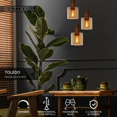 Lucide TOLEDO - Pendelleuchten - 3xE27 - Amber - USP